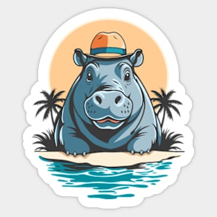 Cute Hippo On Holiday Sticker